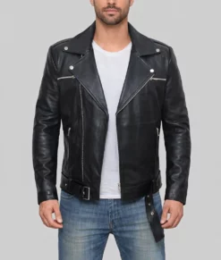 Lester Men's Black Biker Leather Jacket | Men's Black Biker Leather Jacket-2