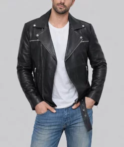 Lester Men's Black Biker Leather Jacket | Men's Black Biker Leather Jacket-3