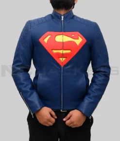 Superman 2025 Blue Leather Jacket-Front