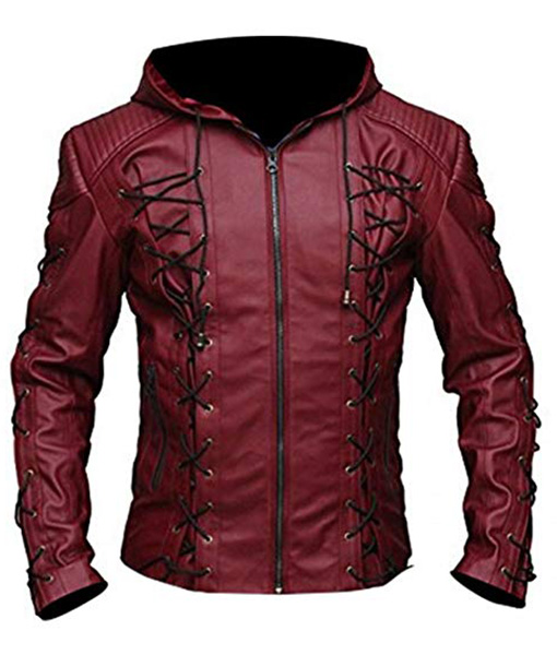 Arrow Arsenal Jacket | Red Hooded Leather Jacket