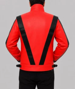 Mj Thriller Red Leather Jacket-Back