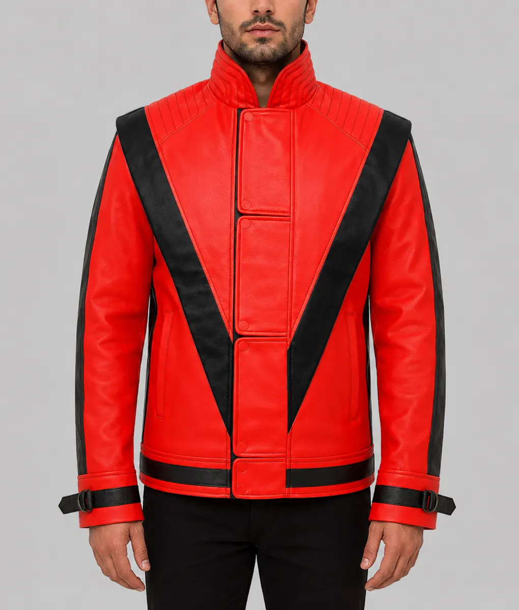 Michael Jackson Thriller Red Leather Jacket 70s Style Vintage