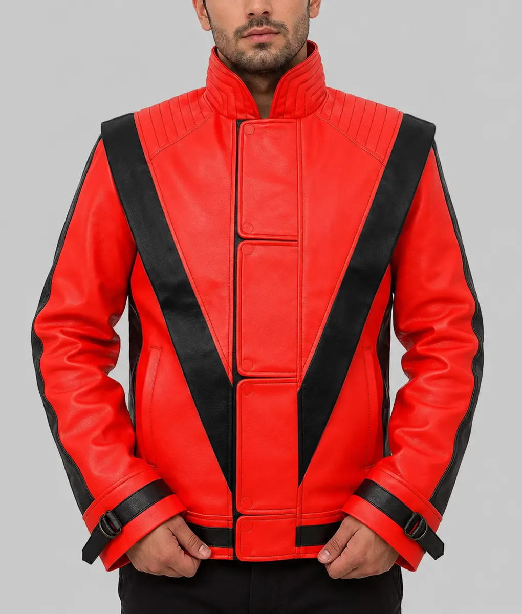Michael Jackson Thriller Red Leather Jacket 70s Style Vintage