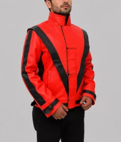 Mj Thriller Red Leather Jacket-Side