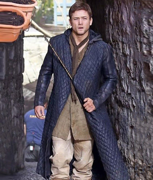 Robin Hood Taron Egerton Quilted Leather Coat
