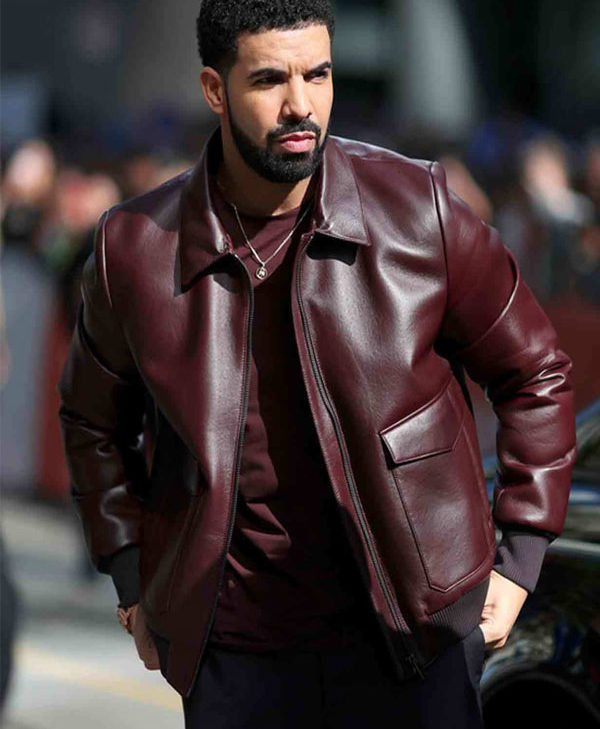 Drake Maroon Bomber Leather Jacket