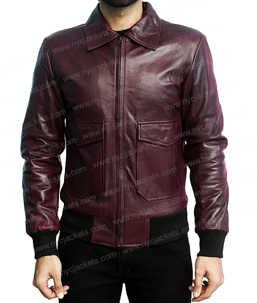 Drake Maroon Bomber Leather Jacket Back