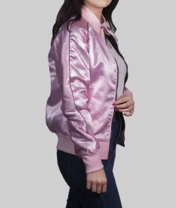 Grease Pink Satin Bomber Jacket-Side