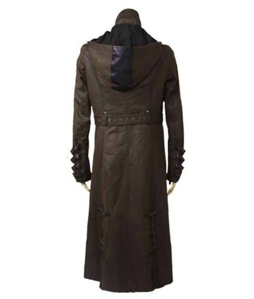 Steampunk Twill Hooded Long Leather Coat