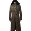 Steampunk Twill Hooded Long Leather Coat