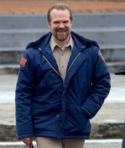 Stranger Things Jim Hopper Blue Shearling Hooded Jacket