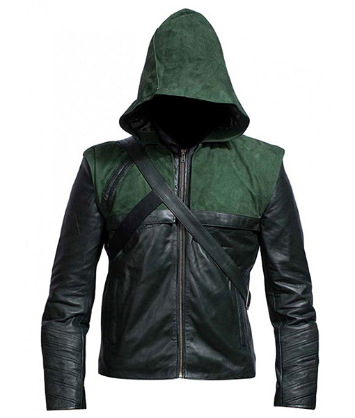 Stephen Amell Hooded Leather Jacket