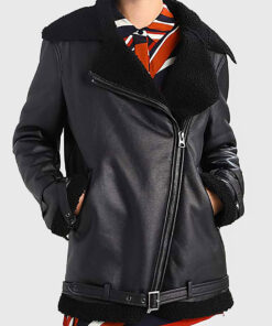 Bella Women's Black Bomber Leather Jacket - Black Bomber Leather Jacket for Women - Front View