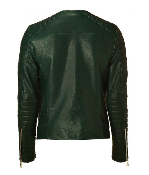 Kid Cudi Collarless Green Quilted Leather Jacket