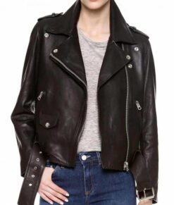 Melania Trump's “I really don’t care, do u?" Biker Leather Jacket in Black