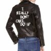 Melania Trump's “I really don’t care, do u?" Biker Leather Jacket in Black