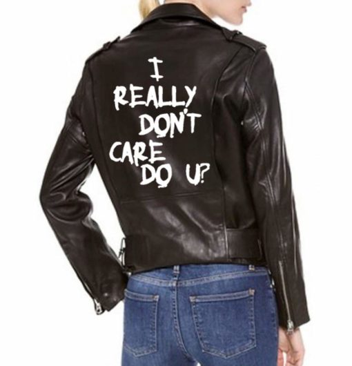 Melania Trump's “I really don’t care, do u?" Biker Leather Jacket in Black