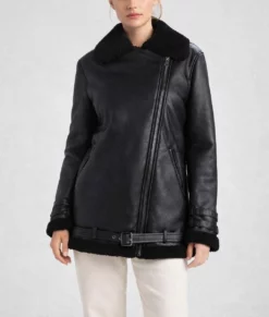 Melissa Women's Oversized Black Bomber Leather Jacket-Front