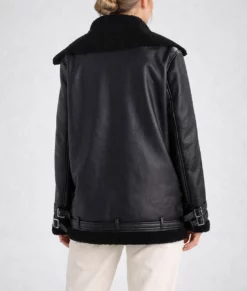 Melissa Women's Oversized Black Bomber Leather Jacket-Back