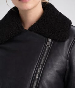 Melissa Women's Oversized Black Bomber Leather Jacket-Zoom