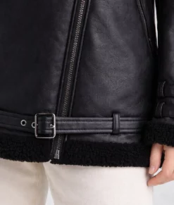Melissa Women's Oversized Black Bomber Leather Jacket-Zoom