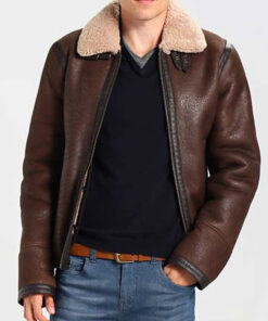 Mens Dark Brown Leather Aviator Style Jacket