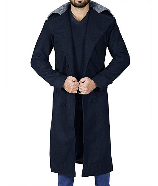 Winter Long Trench Coat Fur Collar, Long Wool Coat Mens Black