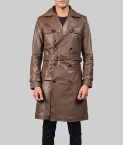 Rorschach Brown Leather Coat-Front View