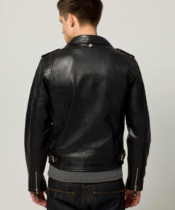 Almeida Mens Casual Slimfit Black Biker Leather Jacket