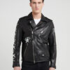 Charlie Mens Lapel Collar Black Motorcycle Leather Jacket