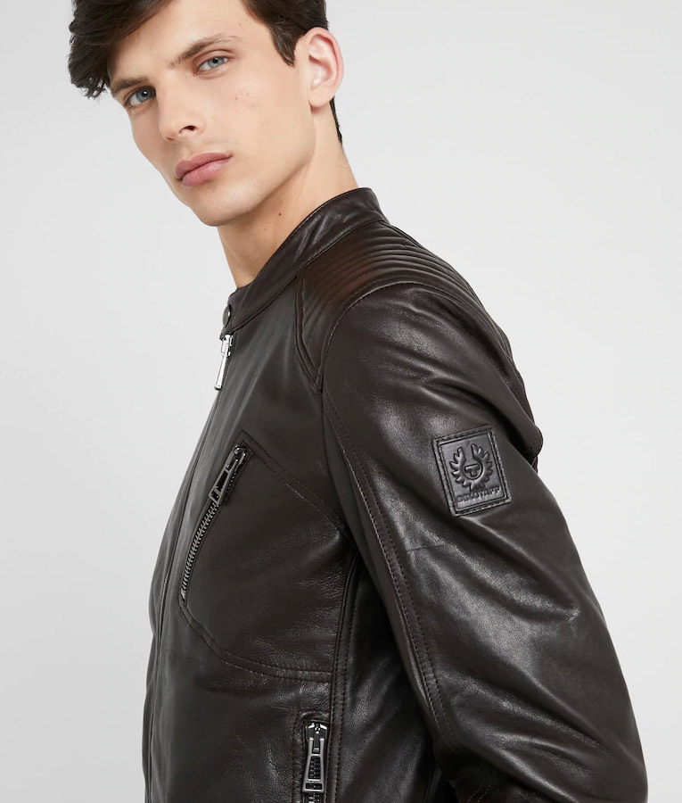 Ethan Mens Mandarin Collar Black Café Racer Leather Jacket