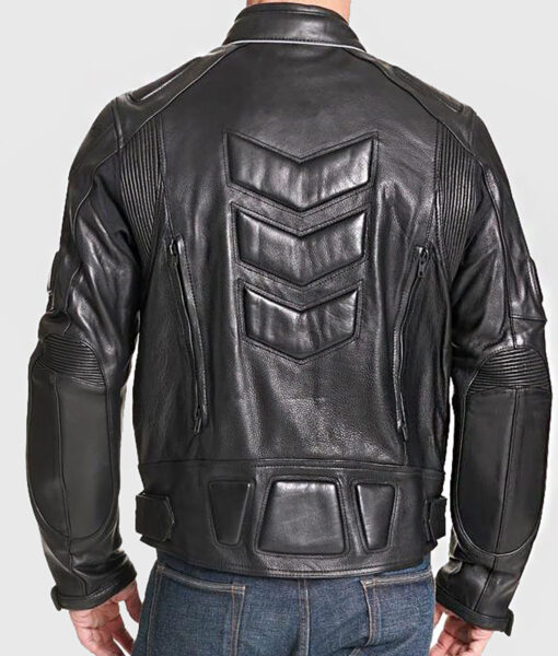 Kirk Men's Black Padded Leather Biker Jacket - Black Padded Leather Biker Jacket for Men - Back View