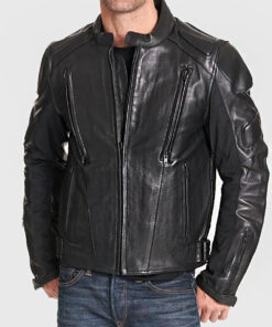 Kirk Men's Black Padded Leather Biker Jacket - Black Padded Leather Biker Jacket for Men - Side View