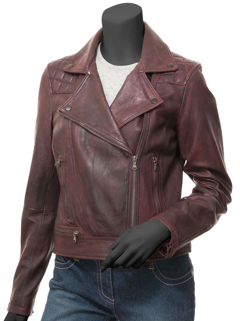 Kimberley Red Leather Moto Jacket