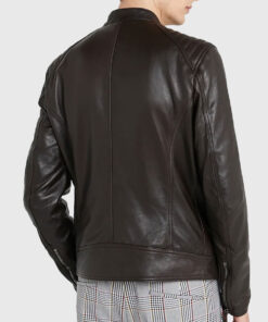Lampa Men's Dark Brown Leather Biker Jacket - Dark Brown Leather Biker Jacket for Men - Back View