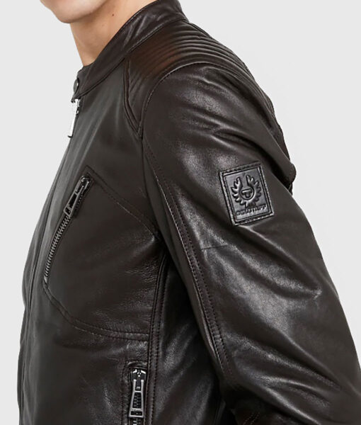 Lampa Men's Dark Brown Leather Biker Jacket - Dark Brown Leather Biker Jacket for Men - Side View