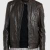 Lampa Men's Dark Brown Leather Biker Jacket - Dark Brown Leather Biker Jacket for Men - Front View