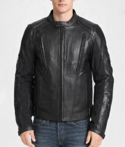 Orlando Men's Black Biker Leather Jacket-Front