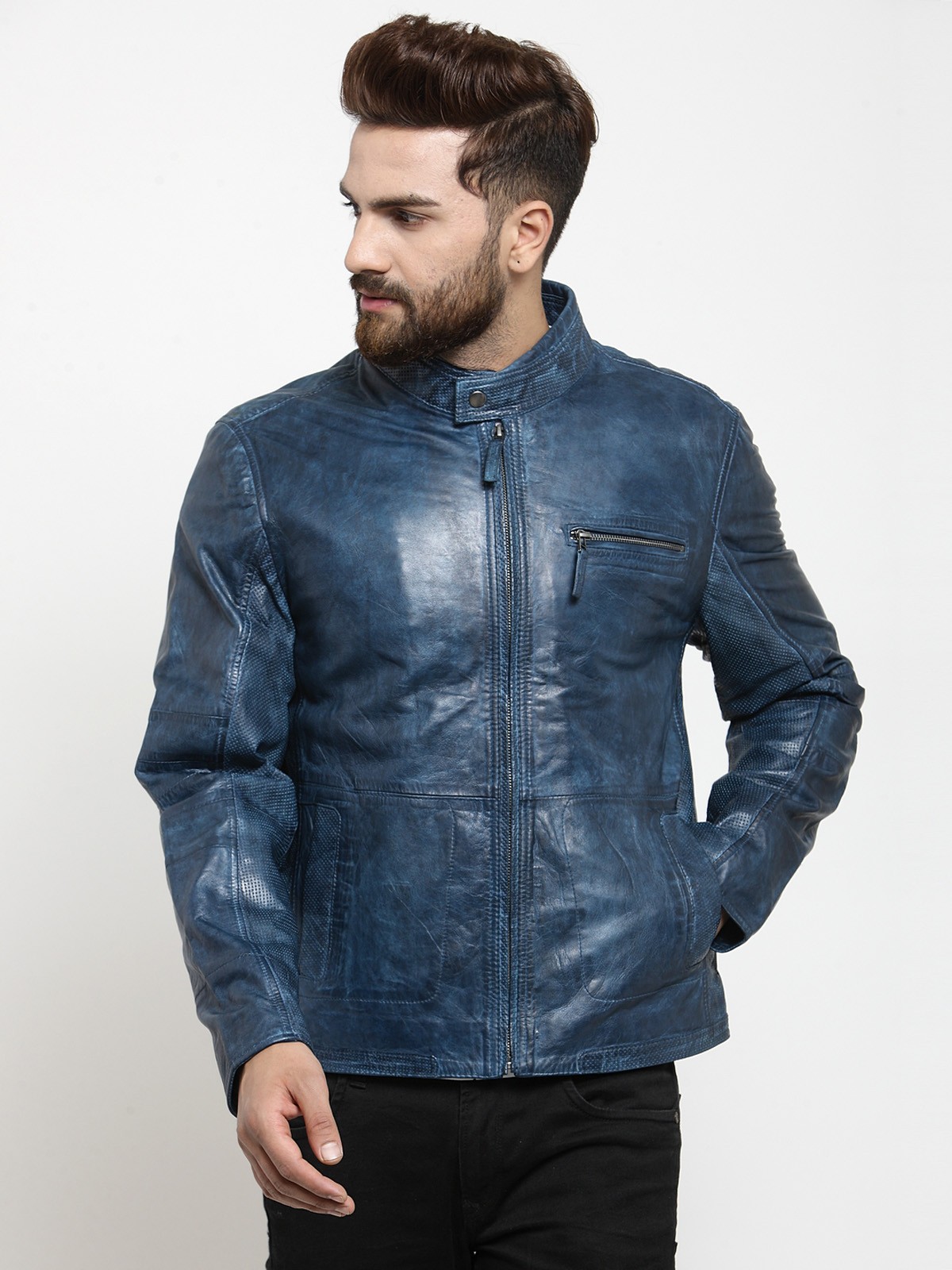 Men's Blue 100% Genuine Leather Jacket - NycJackets