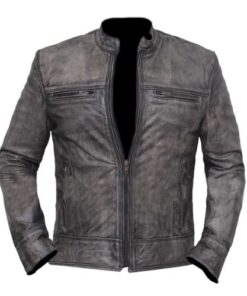 Charles Vintage Distressed Grey Motorcycle Leather Jacket