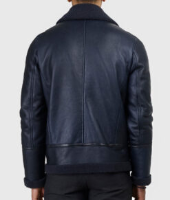 Connor Men's Blue B-3 Bomber Leather Jacket - Blue B-3 Bomber Leather Jacket for Men - Back View