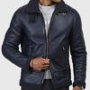 Connor Men's Blue B-3 Bomber Leather Jacket - Blue B-3 Bomber Leather Jacket for Men - Front View