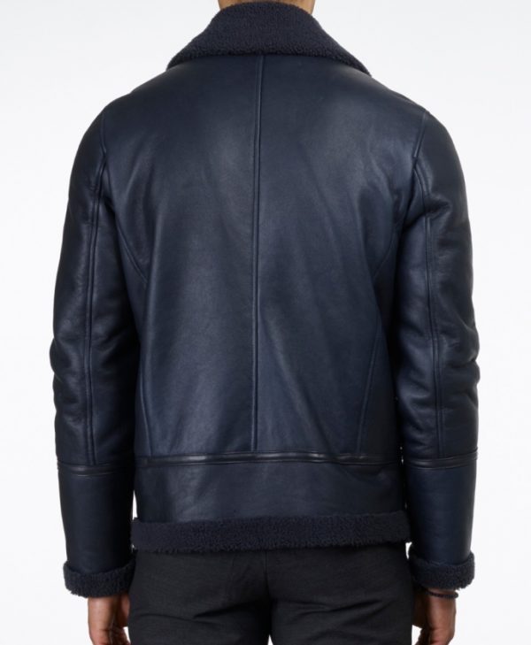 blue shearling leather jacket back