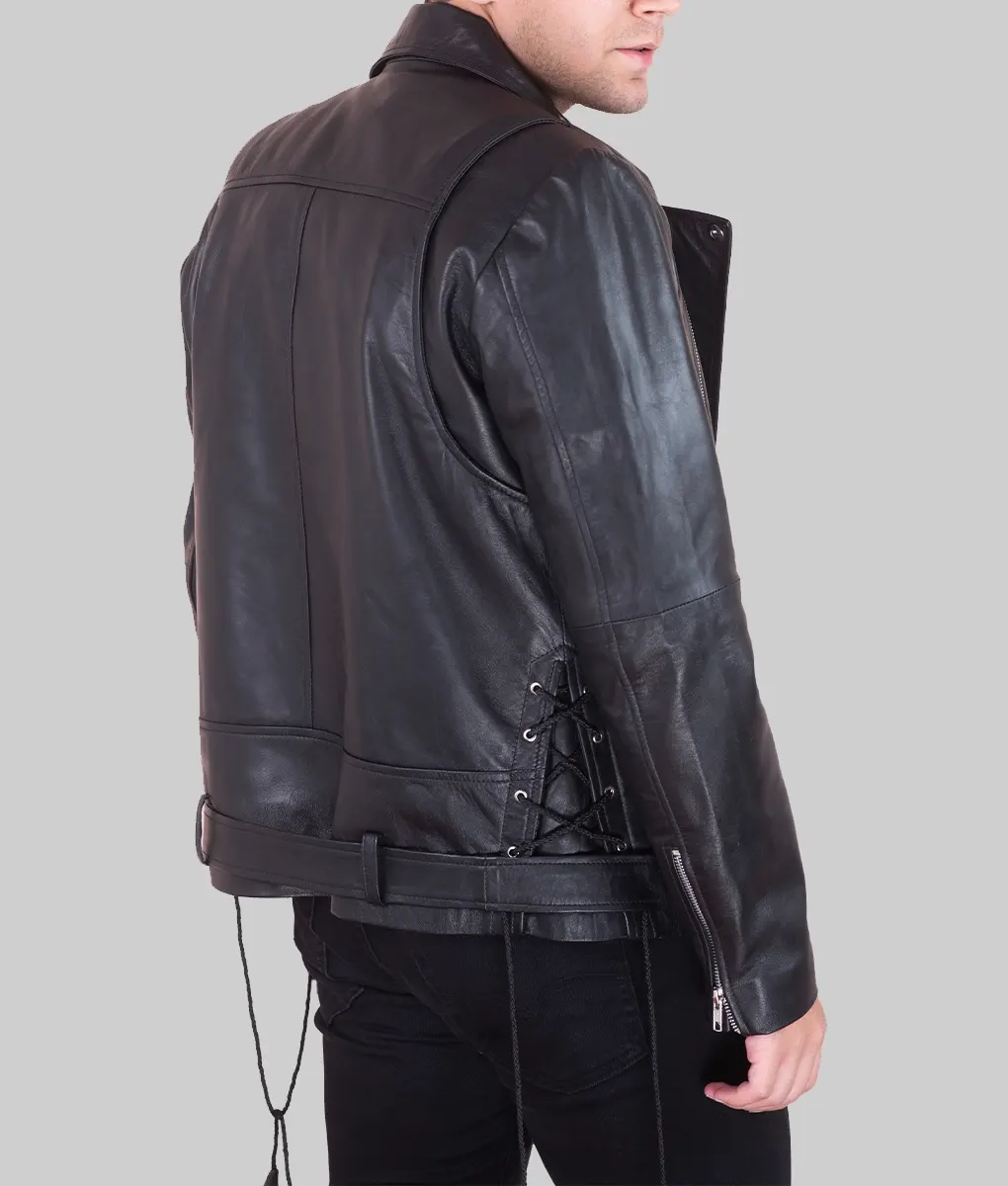 Charge Men’s Black Biker Leather Jacket-Side