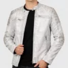 Frazier Men's Grey Distressed Leather Biker Jacket-Front