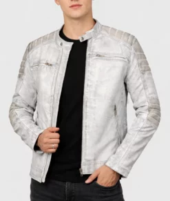Frazier Men's Grey Distressed Leather Biker Jacket-Front