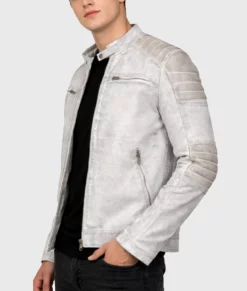Frazier Men's Grey Distressed Leather Biker Jacket - NYC Jackets