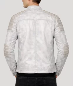 Frazier Men's Grey Distressed Leather Biker Jacket-Back