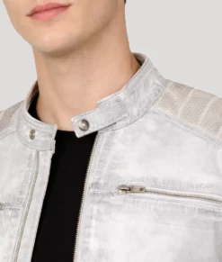 Frazier Men's Grey Distressed Leather Biker Jacket-Zoom
