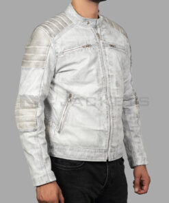 Frazier Men's Grey Distressed Leather Biker Jacket - Grey Distressed Leather Biker Jacket for Men - Side View